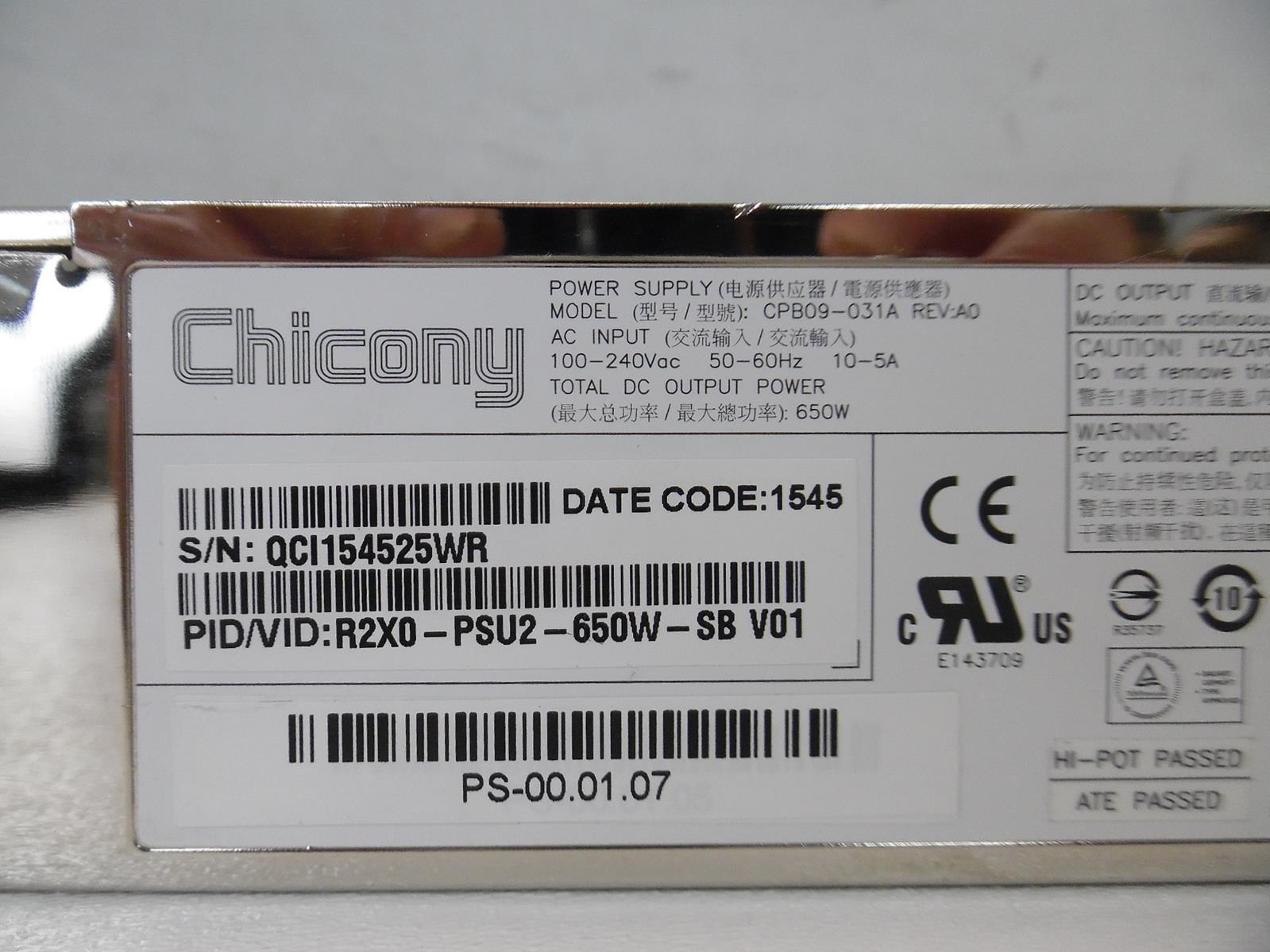 CHICONY CPB09-031A CISCO 74-7541-02 R2X0-PSU2-650W-SB 650W POWER SUPPLY - zum Schließen ins Bild klicken