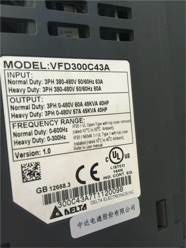 VFD300C43A DELTA VFD Inverter Frequency converter 30kw 40HP 3-Phase AC380-480V - zum Schließen ins Bild klicken