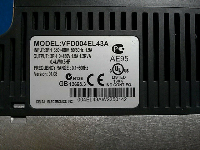 VFD004EL43A DELTA VFD Inverter Frequency converter 400W 0.5HP 3PHASE 380V 600Hz - Click Image to Close
