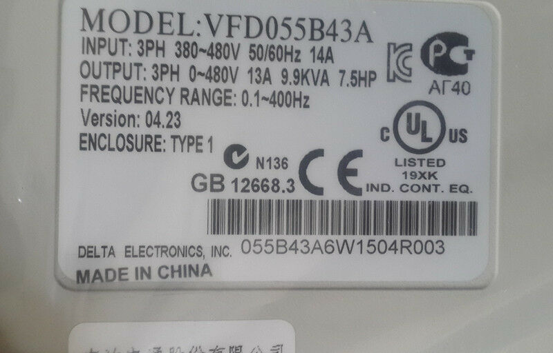 VFD055B43A DELTA VFD Inverter Frequency converter 5.5kw 7.5HP 3 PHASE 380V 400HZ - zum Schließen ins Bild klicken