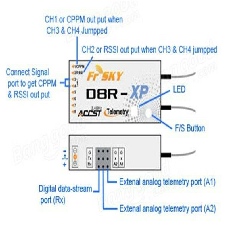 FrSky D8R-XP D8RXP 2.4 GHz 8 Channel Receiver Telemetery Fr DFT, DJT, DHT DHT-U - Click Image to Close