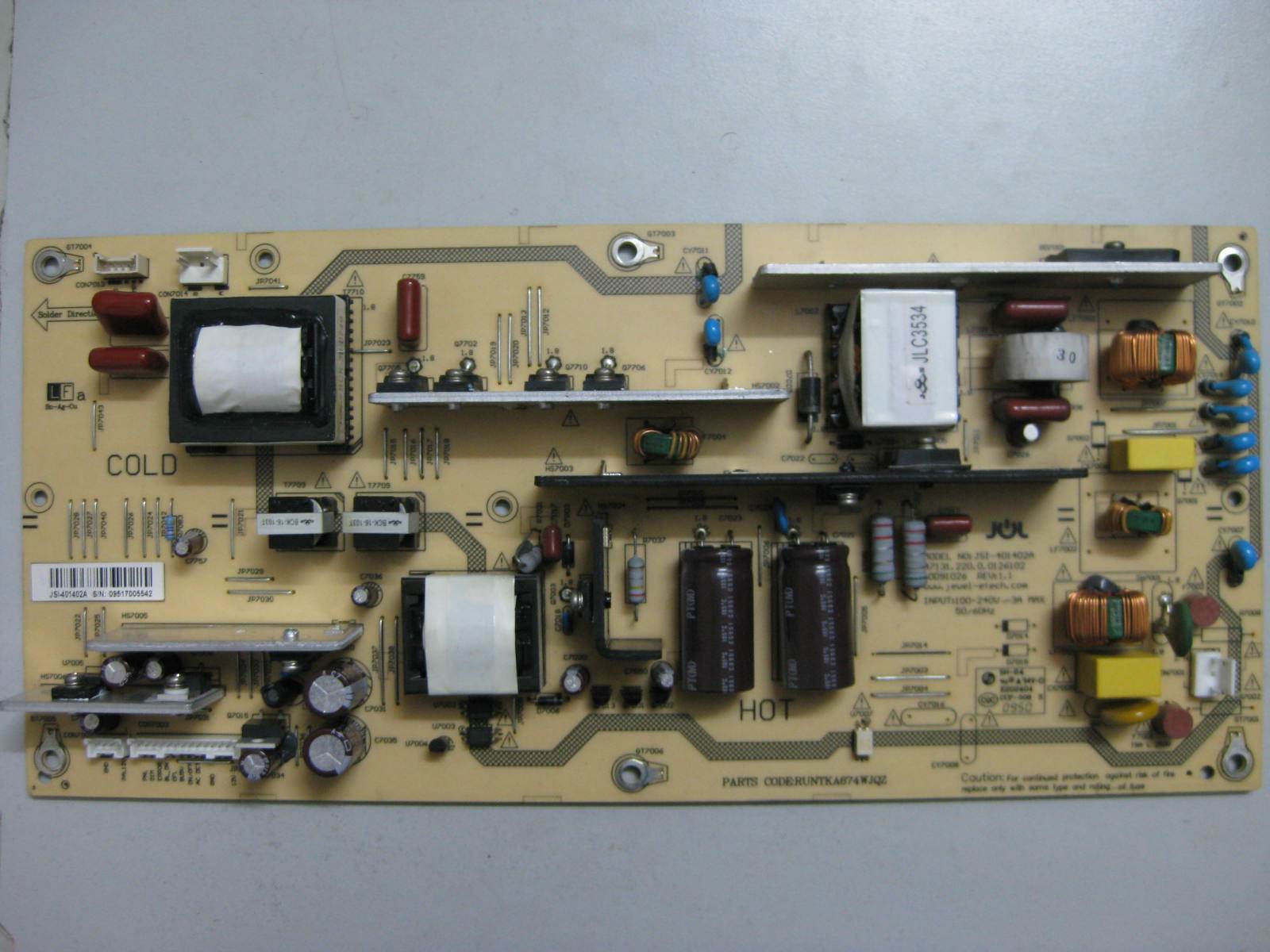 Sharp RUNTKA674WJQZ JSI-401402A Power board for LCD-40D500A