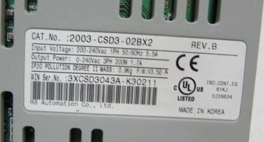 Allen Bradley 2003-CSD3-02BX2 used and tested - Click Image to Close