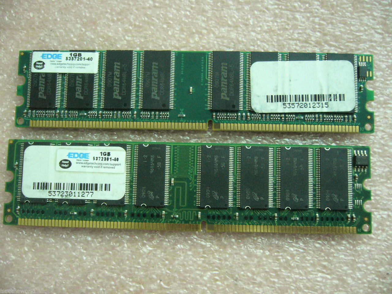 QTY 2x 1GB DDR 400Mhz PC3200 non-ECC desktop memory Brand Edge
