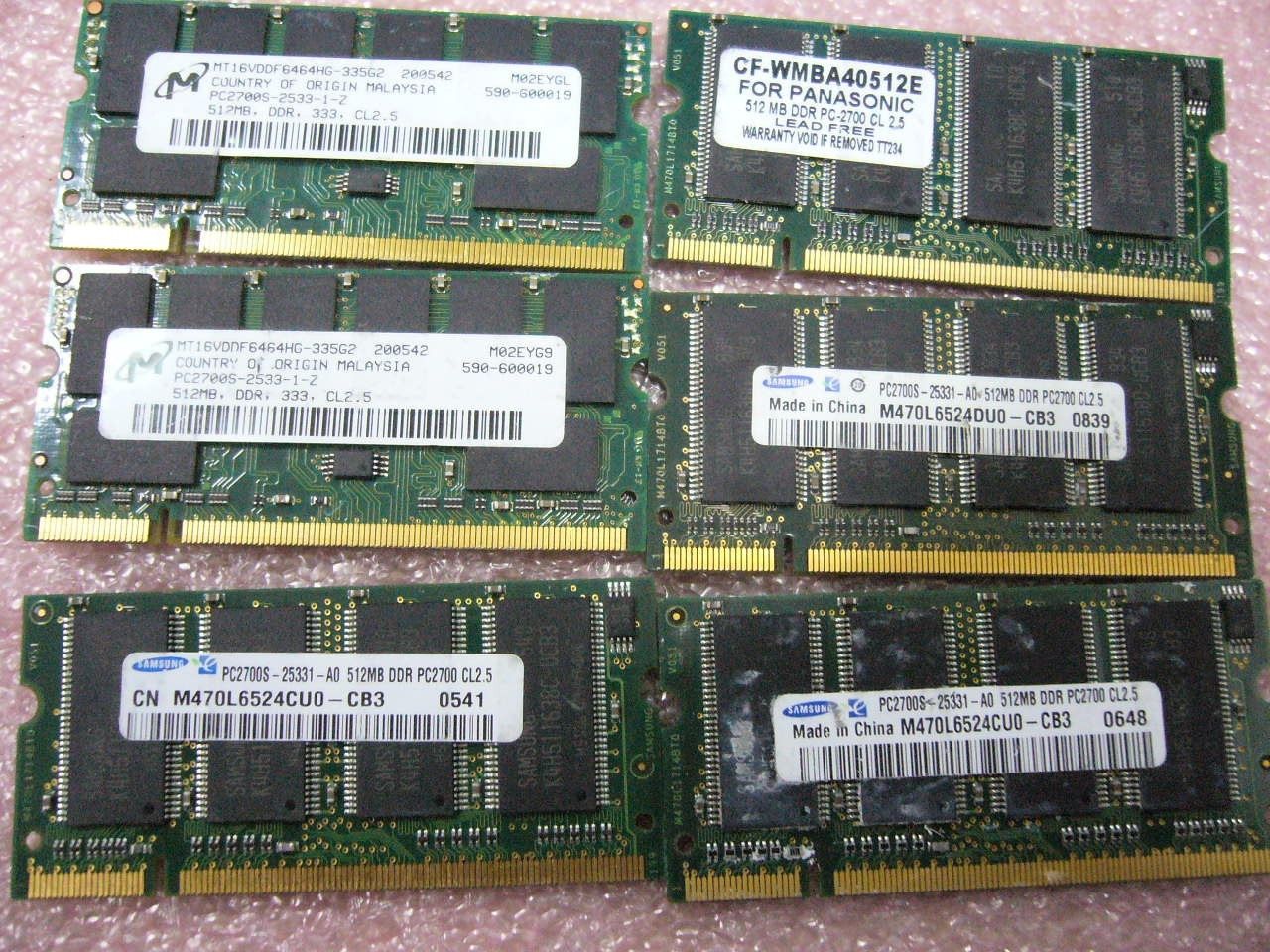 Lot 1GB QTY 2x 512MB DDR 333Mhz PC2700S SO-DIMM memory stick for laptop - Click Image to Close