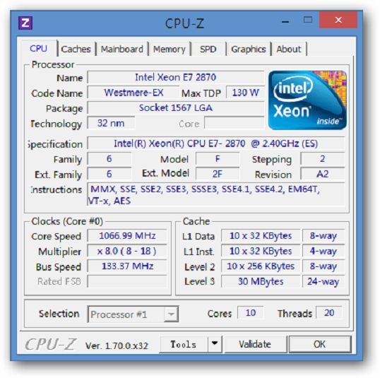 QTY 1x INTEL Ten-Cores ES CPU E7-2870 2.4GHZ/30MB LGA1567 for HP/Dell/IBM server