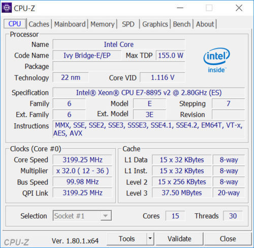 QTY 1x INTEL 15-Cores ES CPU E7-8895 V2 2.8GHZ/37.5MB LGA2011-1 - Click Image to Close