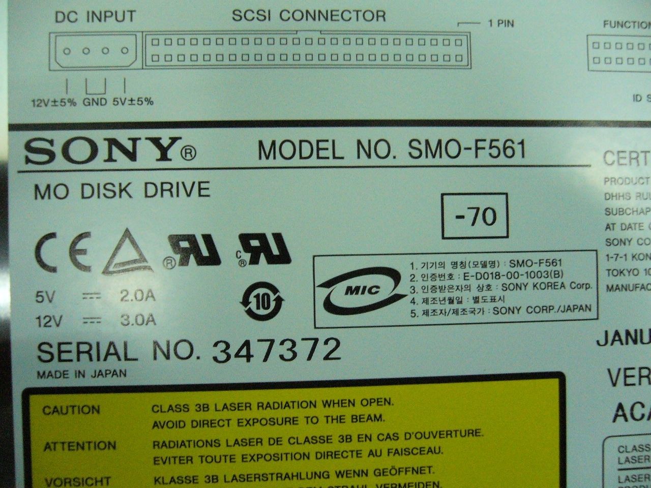 QTY 1x 9.1GB MO Drive Sony SMO-F561-70 Tested - zum Schließen ins Bild klicken