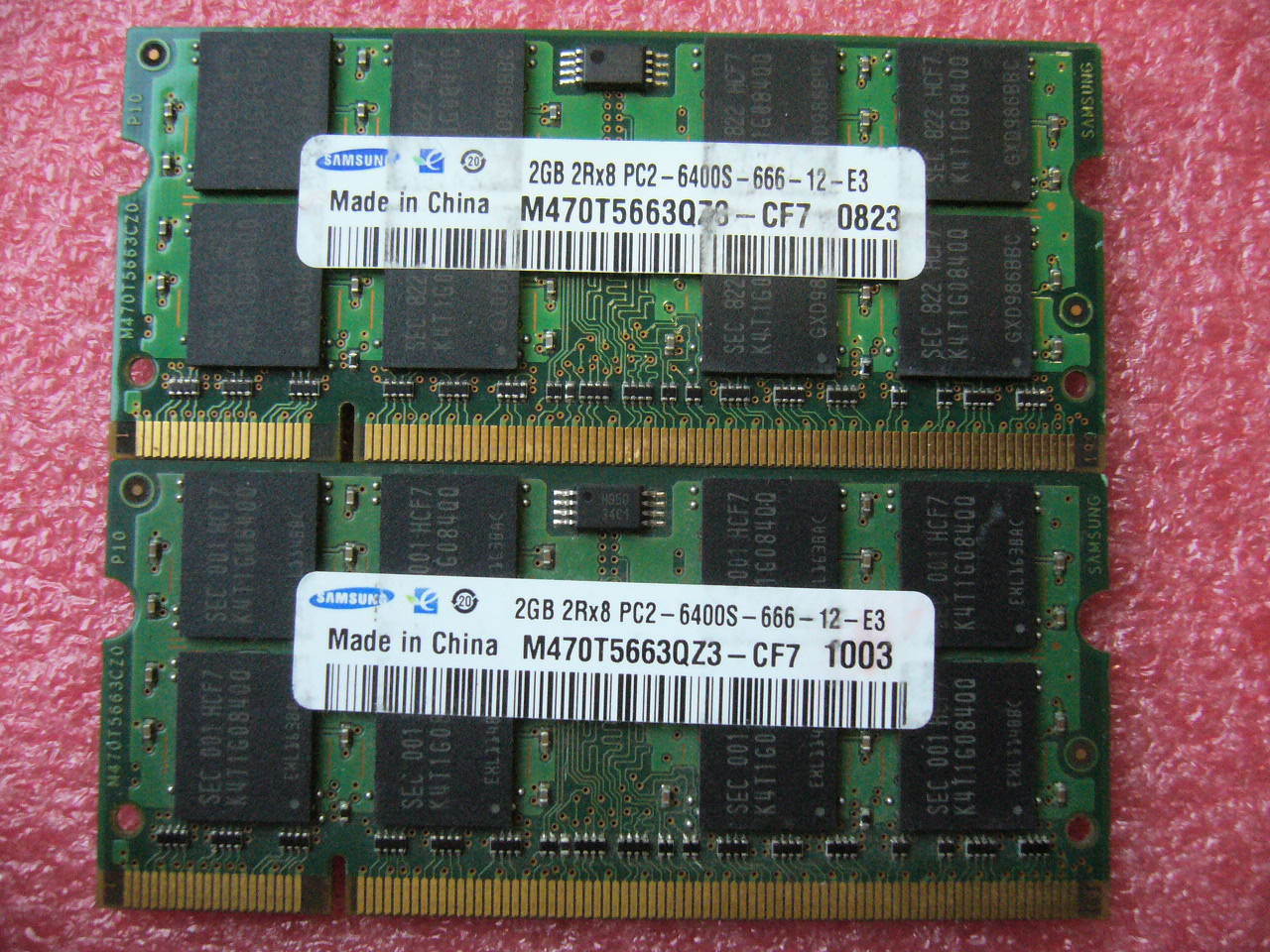 4GB Lot, QTY 2x 2GB Samsung DDR2 PC2-6400S 200-pins SO-DIMM memory