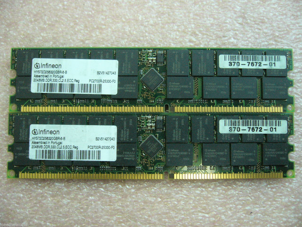QTY 1x 2GB Sun PN 370-7672-01 DDR 333,PC2700R ECC Registered Server memory
