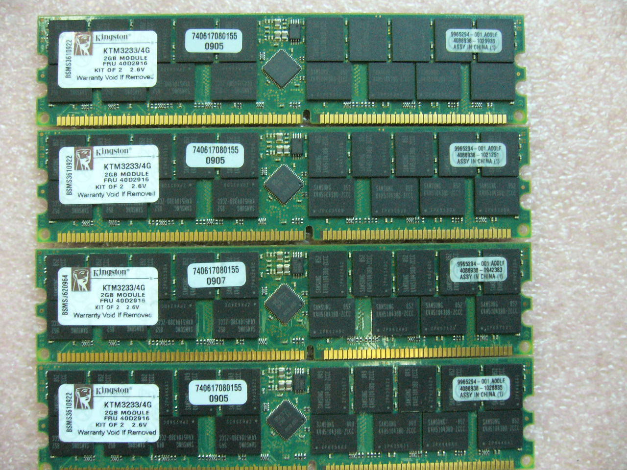 QTY 1x 2GB Kingston KTM3233/4G PC-3200R ECC Registered Server memory FRU 40D2916 - Click Image to Close