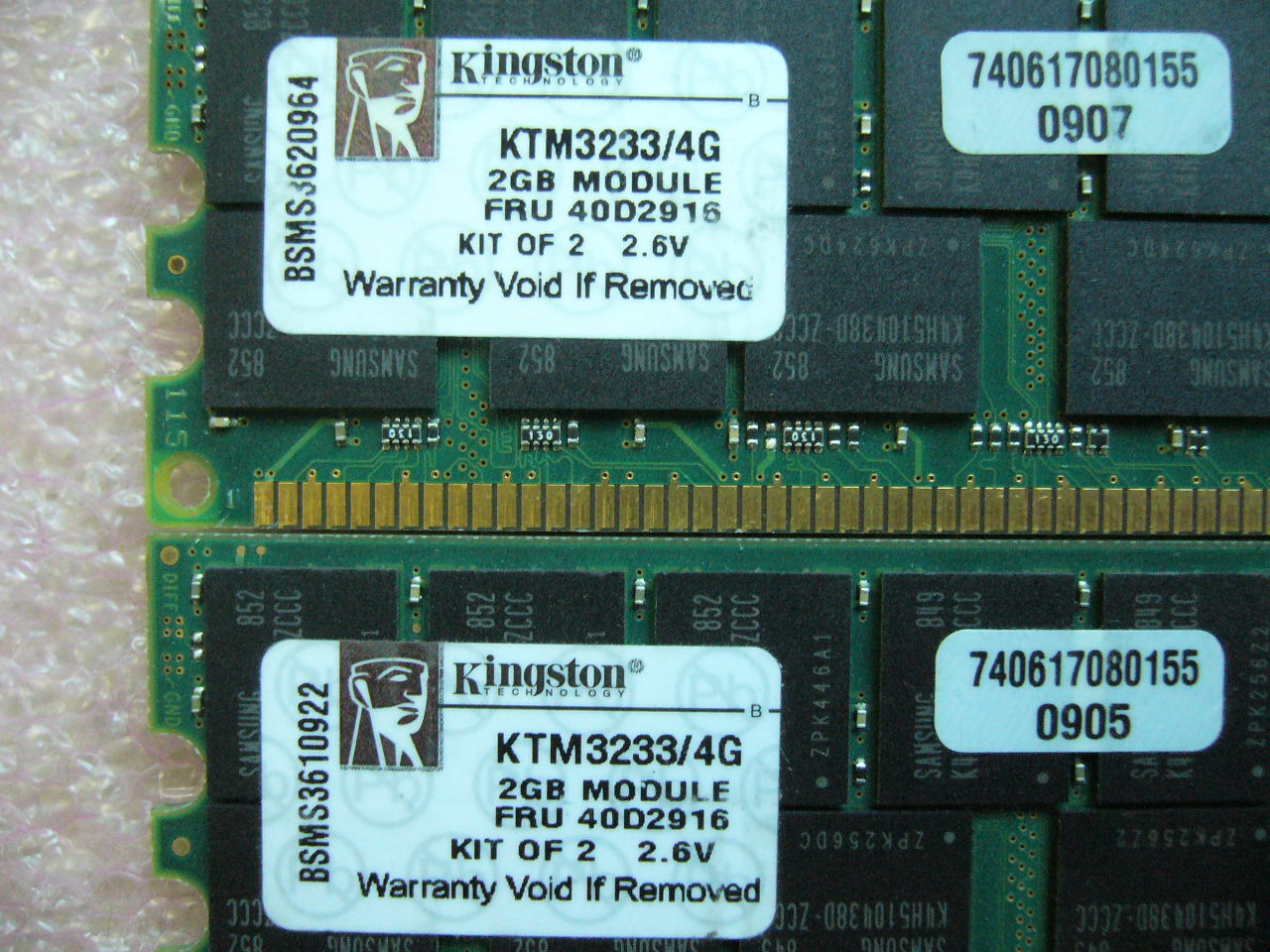 QTY 1x 2GB Kingston KTM3233/4G PC-3200R ECC Registered Server memory FRU 40D2916 - Click Image to Close