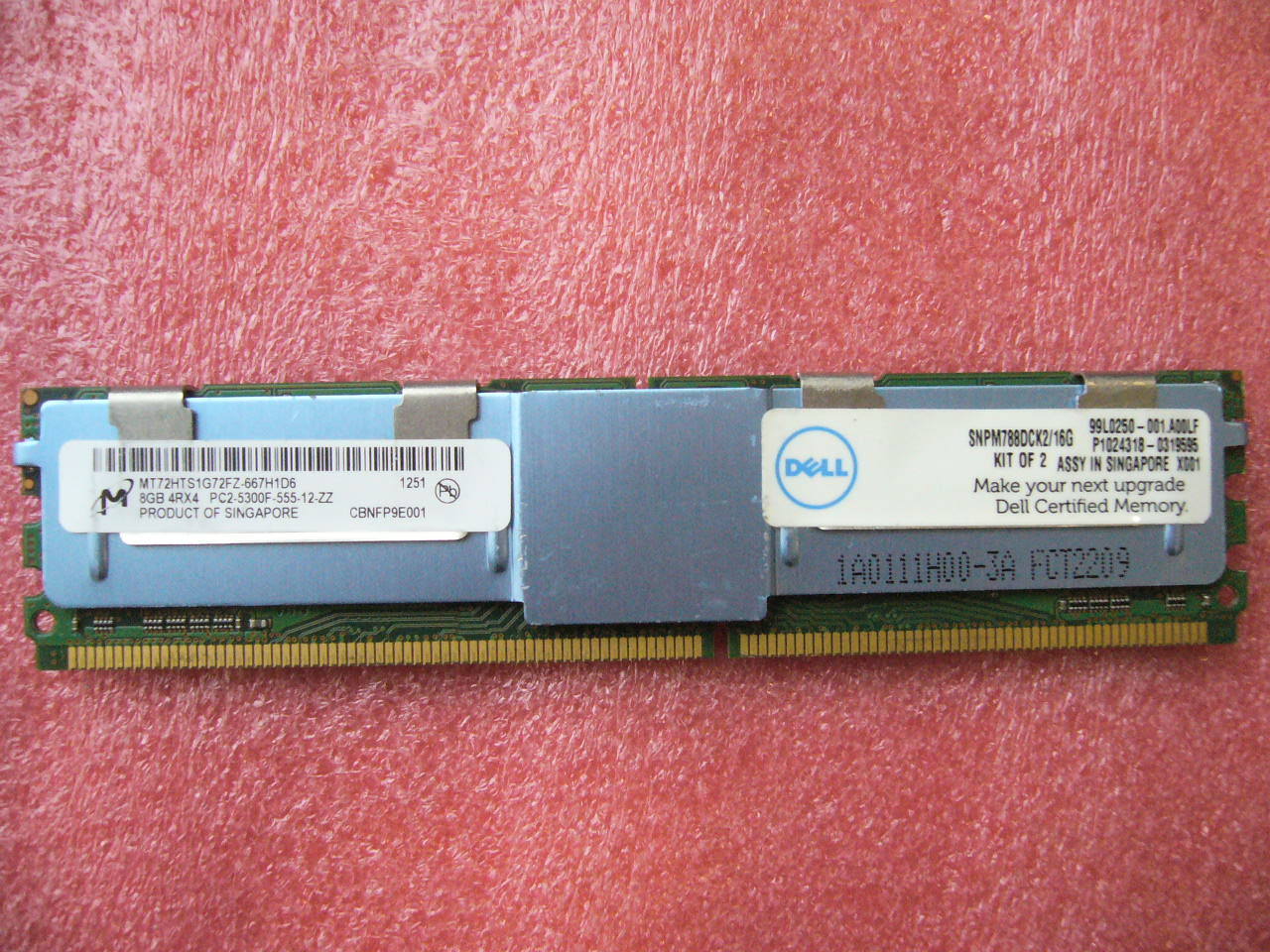 QTY 1x 8GB DDR2 PC2-5300F 4Rx4 ECC FBD Server memory Dell SNPM788DCK2/16G - Click Image to Close