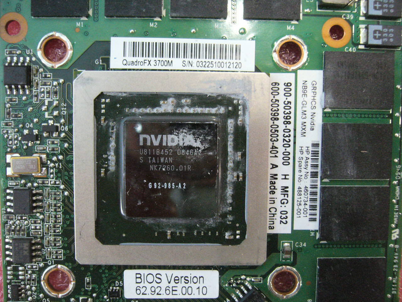 QTY 1x Nvidia Quadro FX3700M NB9E-GLM3 1GB Mem MXM Video Card Sold For parts - Click Image to Close