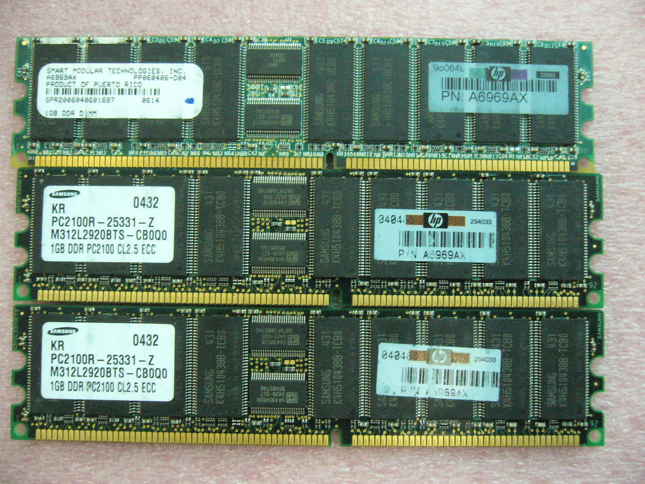 QTY 3x 1GB DDR 266 PC-2100R ECC Registered Server memory HP PN A6969AX