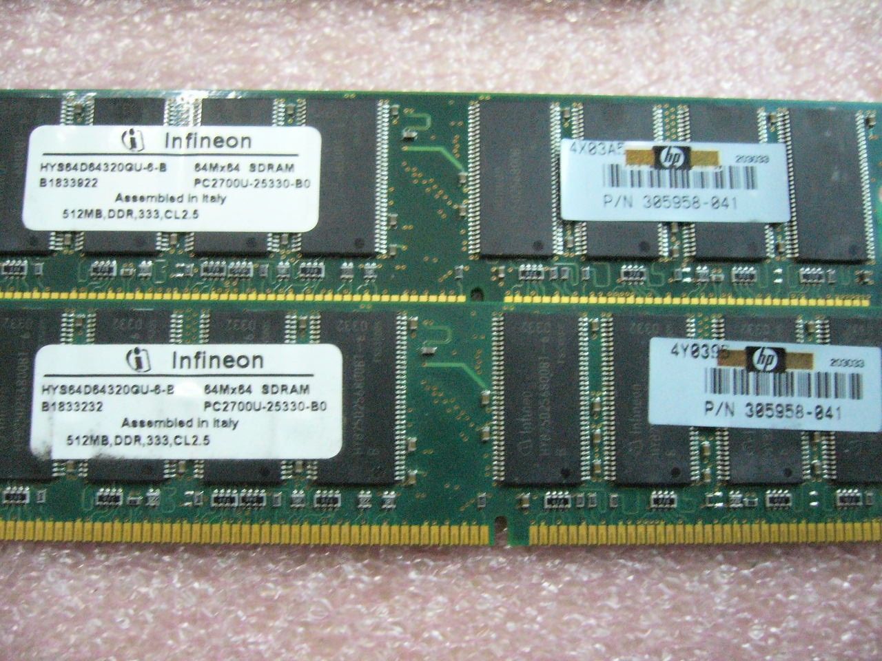 Lot 1GB QTY 2x512MB DDR 333Mhz PC2700 desktop non-ECC memory stick HP 305958-041 - Click Image to Close