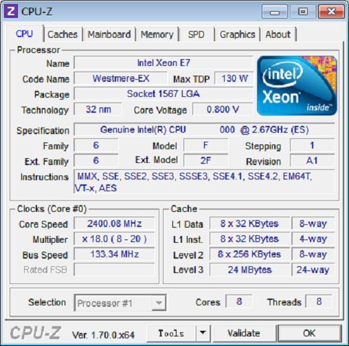 QTY 1x INTEL Eight-Cores ES CPU E7-8837 2.66GHZ/24MB/6.4 LGA1567 A1 - Click Image to Close