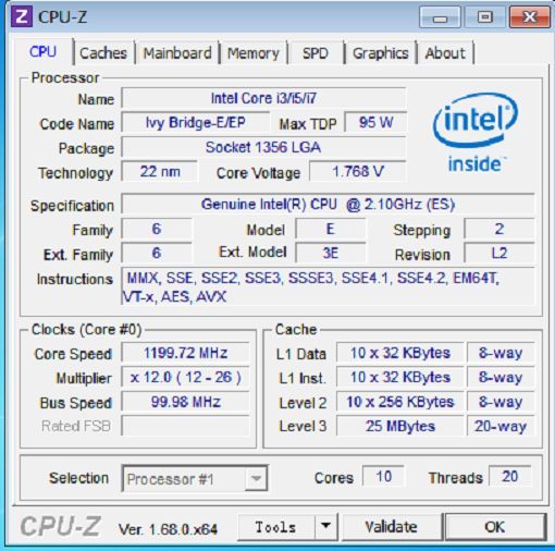 QTY 1x Intel ES CPU E5-2400 V2 10-Cores 2.1Ghz turbo 2.6Ghz LGA1356 QE2K - Click Image to Close