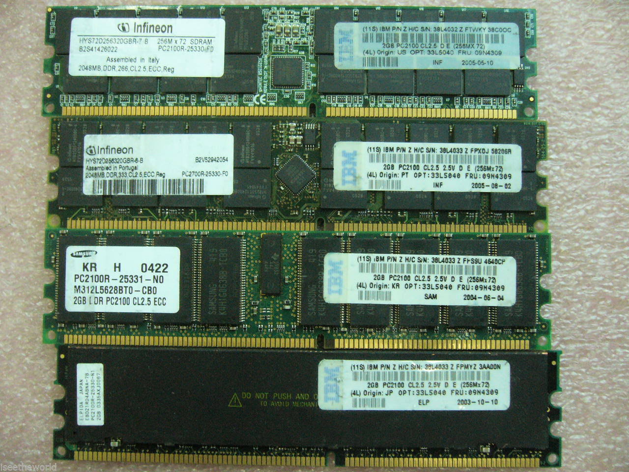 QTY 1x 2GB IBM FRU 09N4309 DDR 266,PC2100R ECC Registered Server memory - Click Image to Close