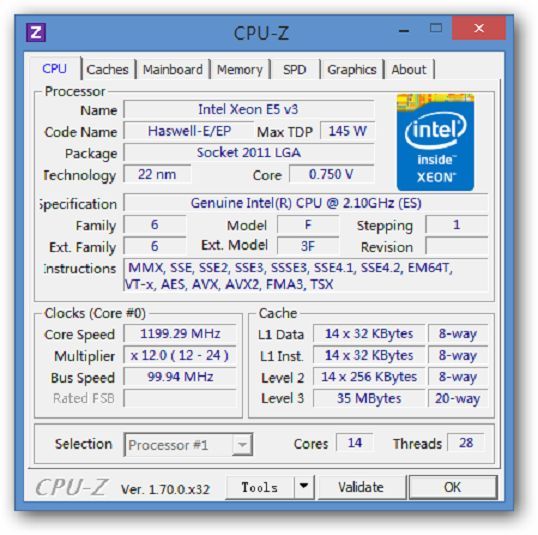 QTY 1x Intel CPU E5 V3 ES CPU 14-Cores 2.1 Ghz 35MB Cache LGA2011-3 - Click Image to Close