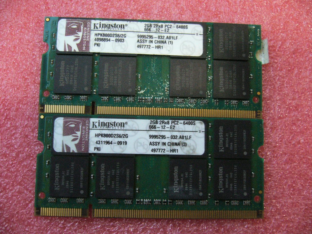 4GB Lot QTY 2x 2GB Kingston DDR2 PC2-6400S Memory for laptop HPK800D2S6/2G