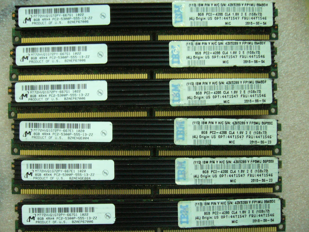 QTY 1x 8GB DDR2 PC2-4200R VLP ECC Registered Server memory IBM 44T1546 44T1545
