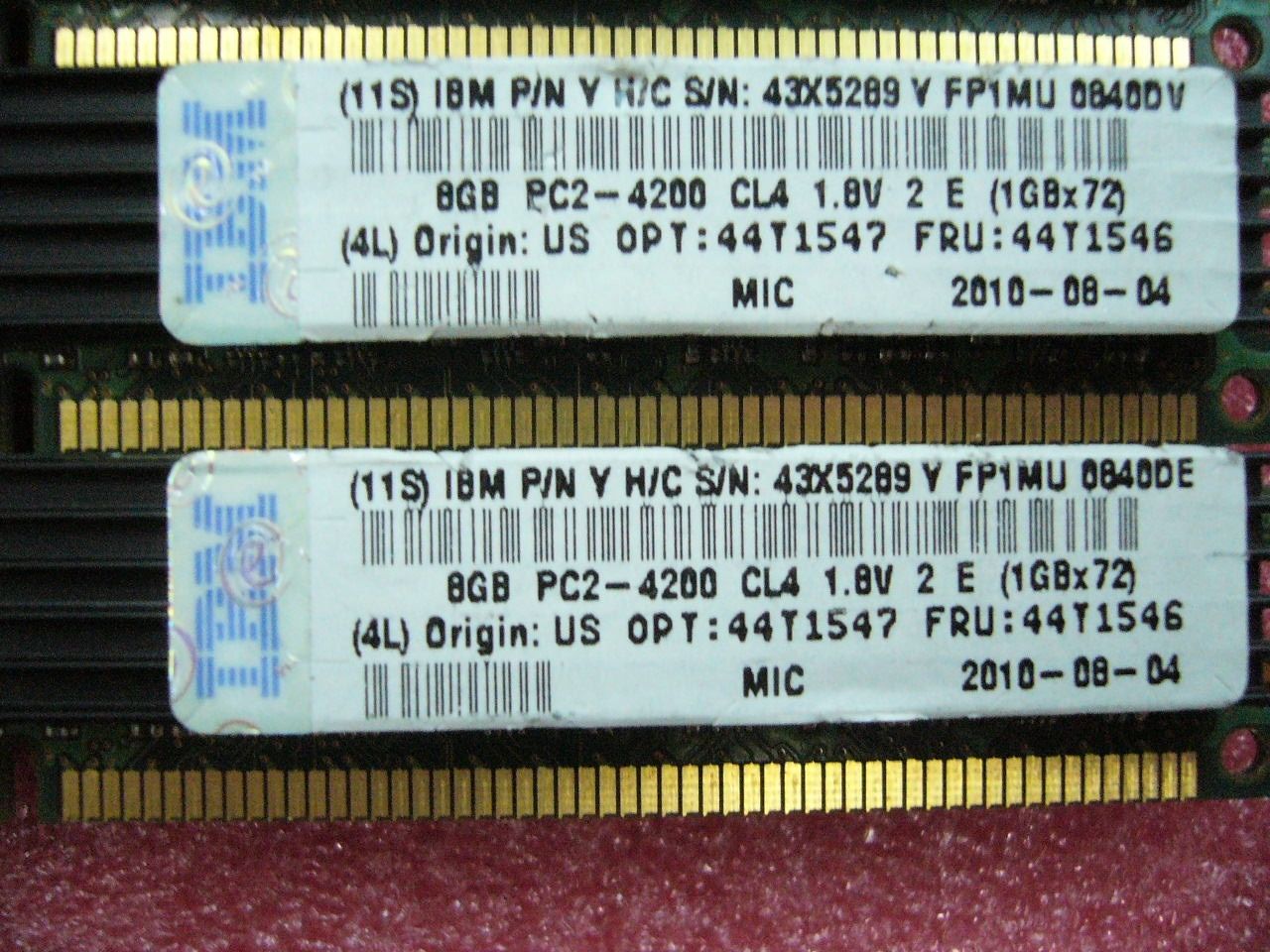 QTY 1x 8GB DDR2 PC2-4200R VLP ECC Registered Server memory IBM 44T1546 44T1545 - Click Image to Close
