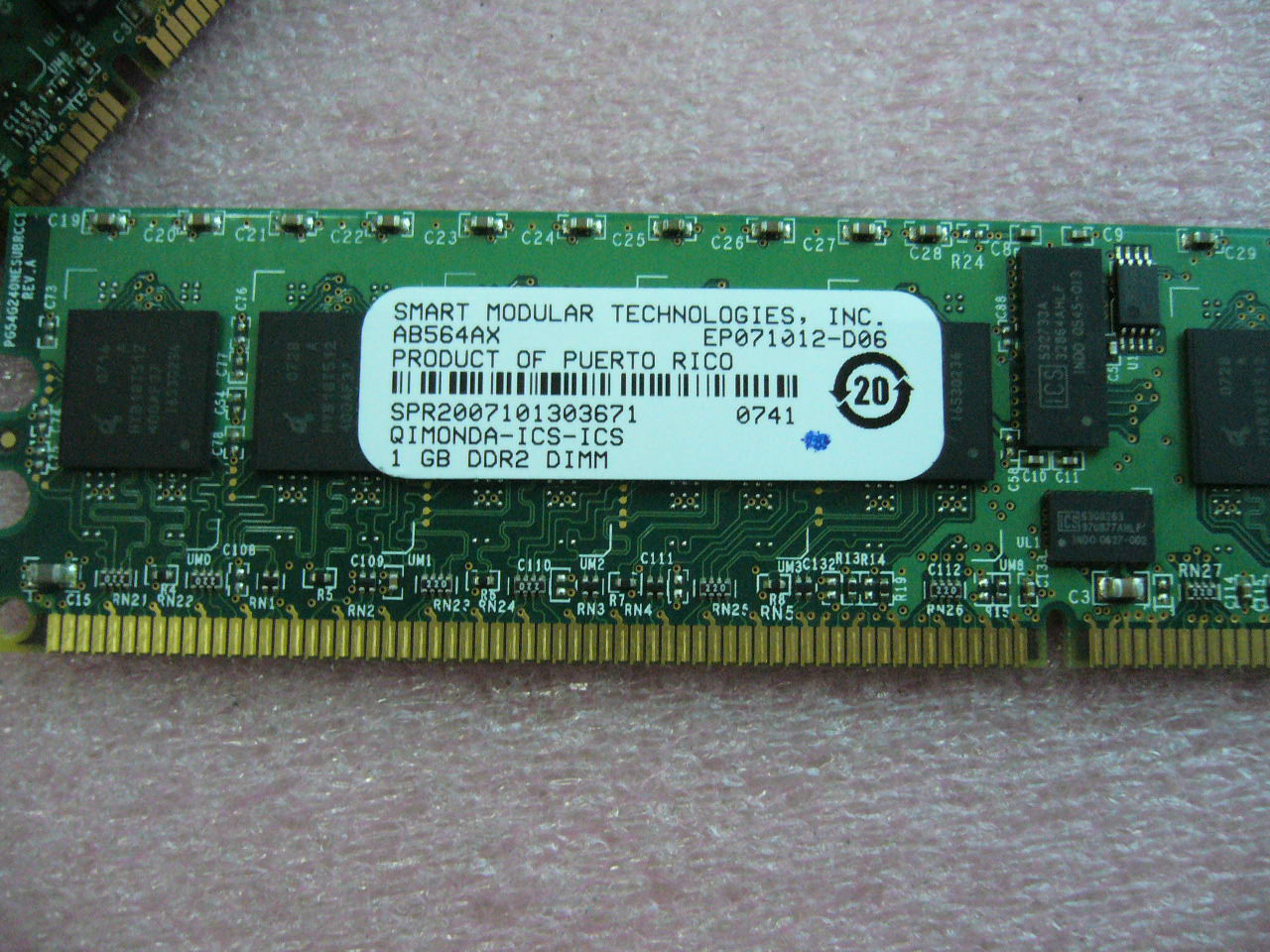 QTY 1x 1GB DDR2 PC2-4200R 533Mhz ECC Registered memory HP PN AB564AX - Click Image to Close