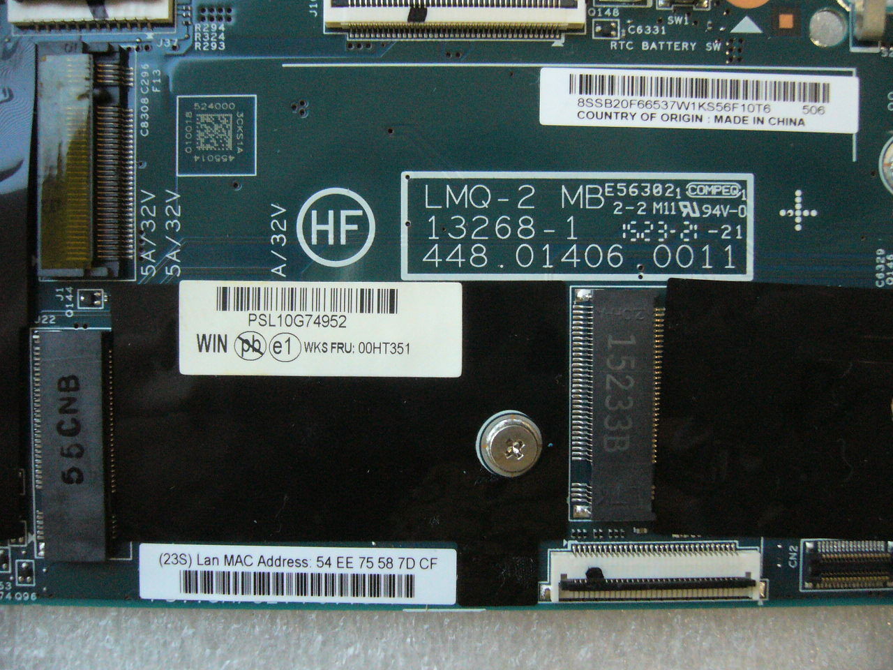 QTY 1x Lenovo Thinkpad X1C Gen3 laptop motherboard intel i5-5200U 4GB Memory - zum Schließen ins Bild klicken