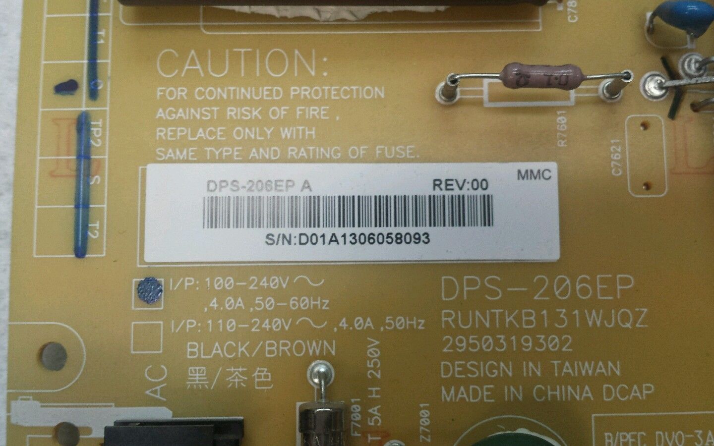 Sharp LC-70LE650U Power Supply Board RUNTKB131WJQZ DPS-206EP - Click Image to Close