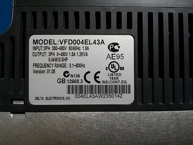 VFD004EL43A DELTA VFD Inverter Frequency converter 400W 0.5HP 3PHASE 380 - zum Schließen ins Bild klicken