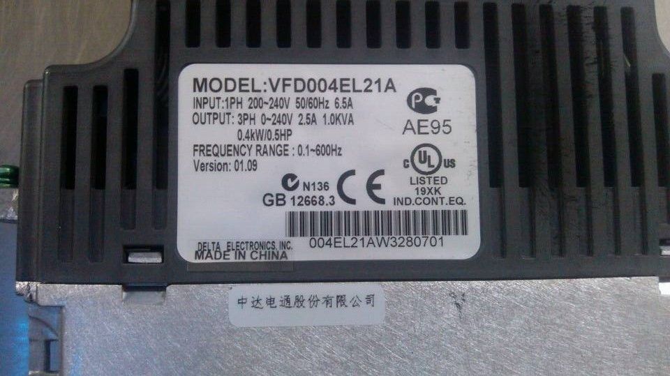 VFD004EL21A DELTA VFD Inverter Frequency converter 400w 0.5HP 1PHASE 220 - zum Schließen ins Bild klicken