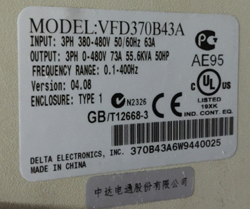 VFD370B43A DELTA VFD Inverter Frequency converter 37kw 50HP 3 PHASE 380V - zum Schließen ins Bild klicken