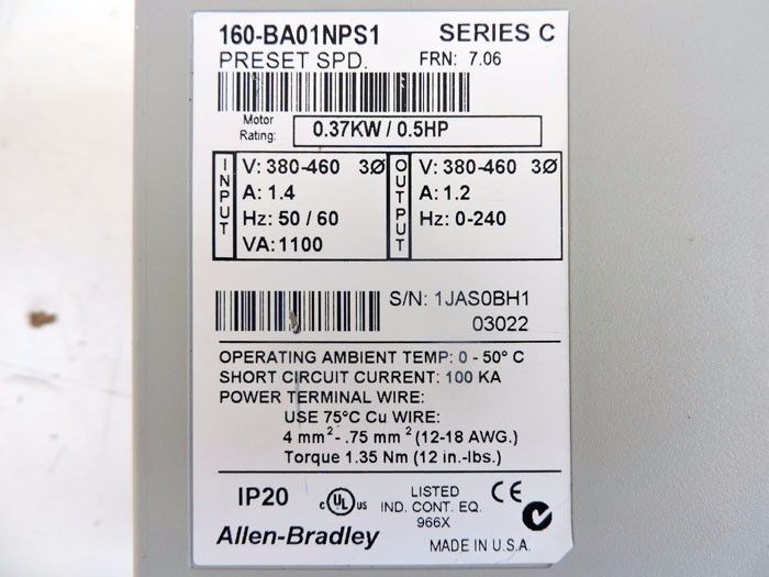 Brand New Allen Bradley 160BA01NPS1 in box - zum Schließen ins Bild klicken
