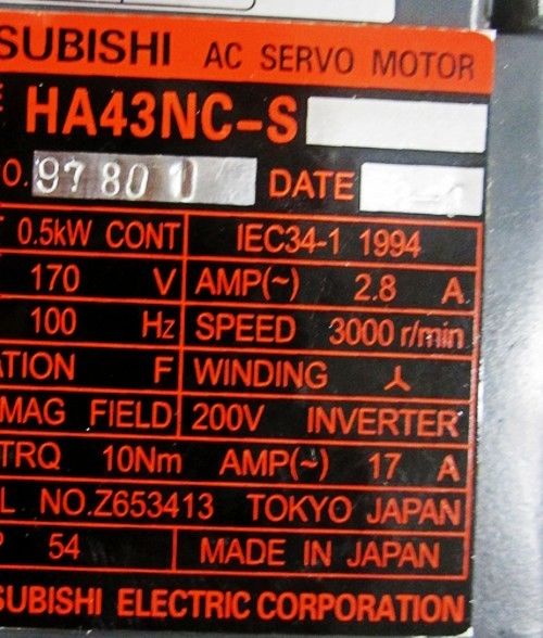 Brand New Mitsubishi SERVO MOTOR HA43NC-S in box HA43NCS - Click Image to Close