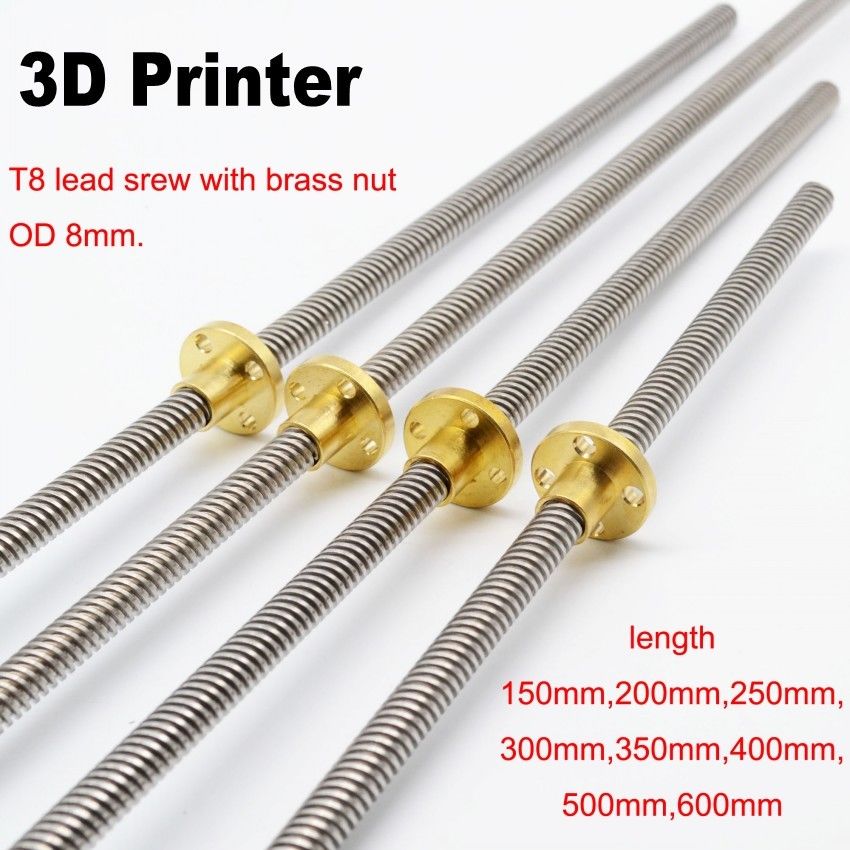 3D Printer 8mm Lead Screw Rod Z Axis Linear Rail Bar Shaft 300/400/500mm+Nut T8 - Click Image to Close