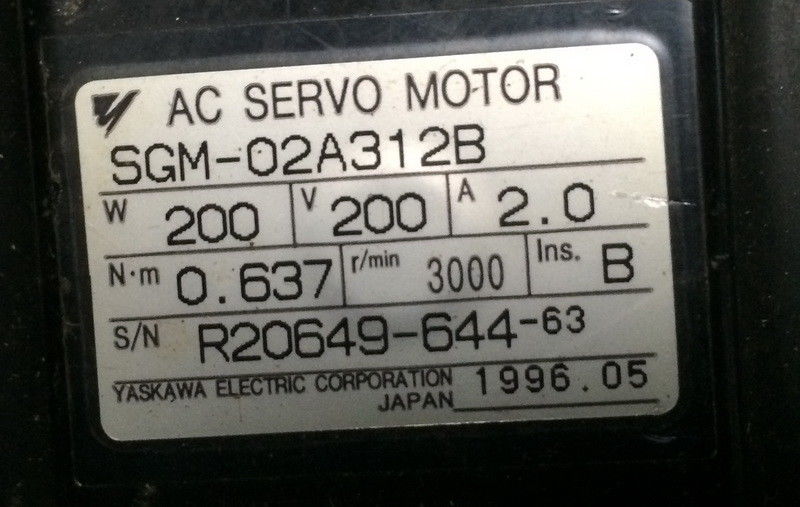 Yaskawa SGM-02A312B AC SERVO MOTOR - Click Image to Close
