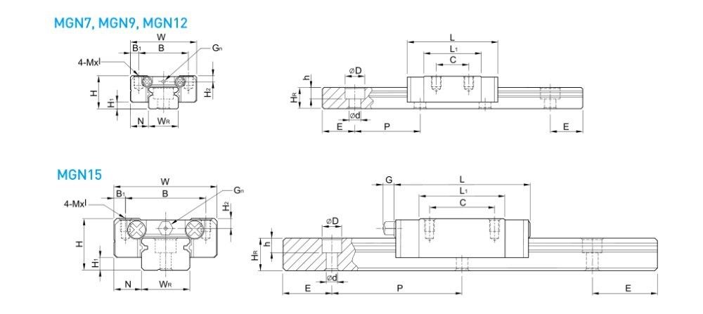 MGN15H Linear Sliding Guide / Block 250 300 350 400 450 500 550mm CNC 3D Printer - Click Image to Close